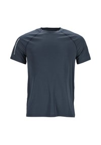 Mørkegrå atletisk t-shirt lavet af letvægts, åndbart stof. Har korte ærmer, rund halsudskæring og subtile teksturdetaljer.