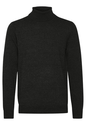 Maglione a collo alto grigio scuro realizzato in un tessuto a maglia testurizzata, con maniche lunghe e polsini e collo a coste.