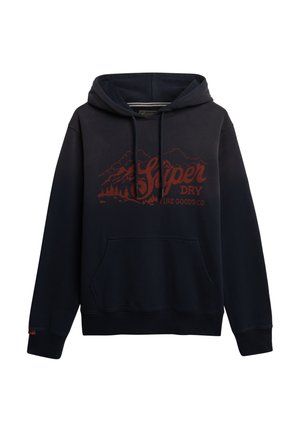 Sudadera marinera hecha de una mezcla de algodón, con un bolsillo frontal tipo canguro y un gráfico de montaña en rojo, con capucha ajustable y puños acanalados.