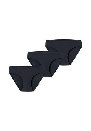 Set van drie zwarte hipster slipjes gemaakt van een gladde stof met een naadloos ontwerp en contrasterende bies langs de beenopeningen.