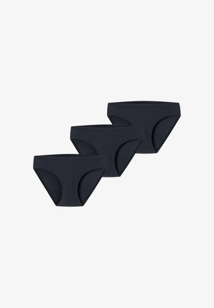 Sæt af tre sorte hipstertrusser lavet af glat materiale med et sømløst design og kontrasterende kant langs benåbningerne.