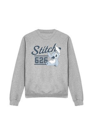 Gray sweatshirt with a crew neck featuring a cartoon character design of Stitch and the text "Stitch 626" in dark blue.