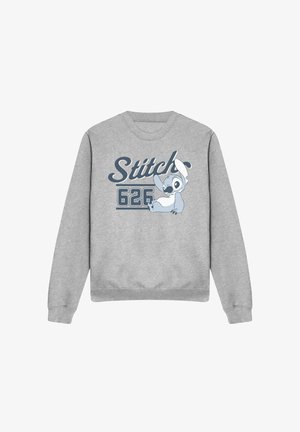 Gray sweatshirt with a crew neck featuring a cartoon character design of Stitch and the text "Stitch 626" in dark blue.