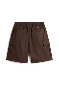 Bruine cargoshorts gemaakt van een lichtgewicht stof. Voorzien van een elastische tailleband, twee achterzakken en twee zijzakken.