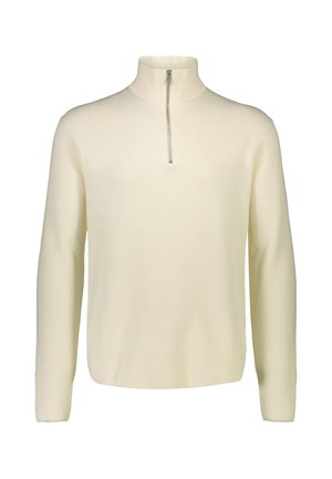 Maglione color crema a coste con maniche lunghe e zip corta frontale su collo alto.