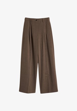 Brune vidde bukser med legg, med knappeåpning i livet, laget av teksturert stoff for et strukturert utseende.