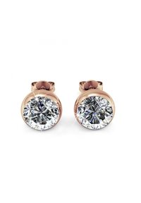 Orecchini a bottone in oro rosa con diamanti simulati rotondi e trasparenti. Ogni orecchino presenta una finitura lucida e un retro con chiusura sicura.