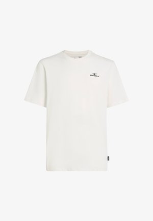 Valge puuvillane T-särk lühikeste varrukatega, ümmargune kaelus ja väike must logo rinna peal. Pehme tekstuur ja klassikaline iste.