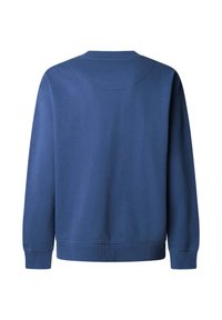 Μπλε μακρυμάνικη μπλούζα με στρογγυλή λαιμόκοψη, με ριμπ μανσέτες και τελείωμα, εμφανιζόμενη από πίσω σε λευκό φόντο.