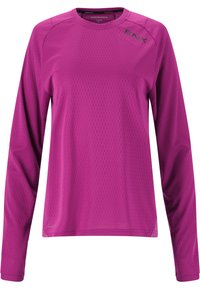 Långärmad träningströja i livlig fuchsia, med ett texturerat bikakesmönster. Inkluderar rund hals och minimal varumärkesprofilering.