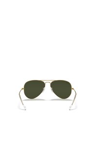 Occhiali da sole aviatore con lenti verdi, montatura in metallo dorato e terminali trasparenti. Caratterizzati da cuscinetti nasali per il massimo comfort e un design classico.