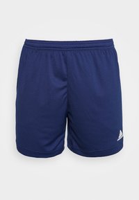 Marinblåa sportshorts i ett lätt och slätt tyg. Har resårmidja och en broderad logotyp på nedre högra sidan.