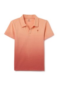 Polo de manga corta en tonos degradados de coral, fabricado en algodón, con un cuello clásico y pequeño bordado de palmera.