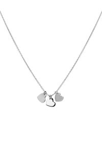 Zilveren ketting met drie hartvormige hangers. De ketting is fijn en delicaat, met een gepolijst oppervlak op de harten.