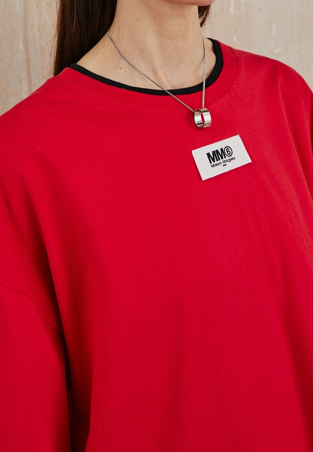 MM6 ベージュ/レッド 長袖ニット L MM6 Maison Margiela Long sleeved top - red - (Pre-owned) - Zalando.ie