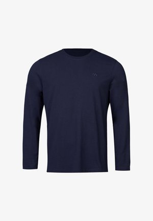 Navy blue long-sleeve t-shirt made of cotton. Features a round neck and a small logo on the chest. Smooth texture, casual fit.