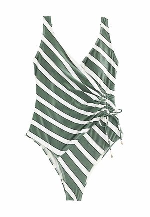 RUCHED SIDE TUMMY CONTROL STANDARD - Swimsuit - green cream stripe