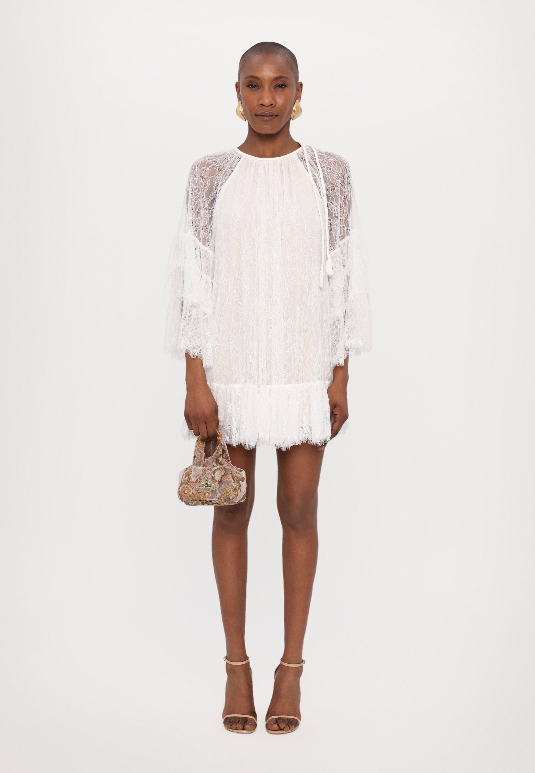 【Alice+Olivia】DELIA タイバック フリル チュニック ドレス Delia Ruffled Tunic Dress In Off White | Alice + Olivia
