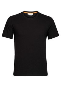 Black short-sleeve t-shirt made of soft fabric, featuring a round neckline with an orange accent inside. Tailored, classic fit.