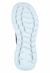 Sole in gomma bianca con motivo a trama testurizzata, progettata per la trazione. Materiale superiore blu navy visibile ai bordi.