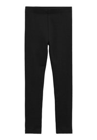 Sorte leggings lavet af elastisk bomuldsmateriale med en glat tekstur og en tætsiddende pasform. Har en høj talje og ingen synlige sømme.