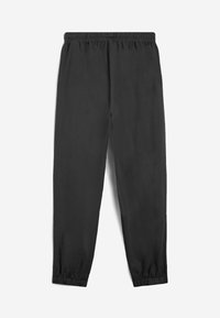 Schwarze, leichte Sporthosen mit einem elastischen Bund und Bündchen. Angenehme Textur, taillierter Schnitt und keine sichtbaren Muster oder Logos.