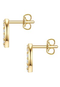 Zlate uhane v obliki obroča s sodobnim dizajnom, ki se ponašajo z vrstico vgrajenih prozornih draguljev ob eni strani. Vključujejo metuljasto zatič.