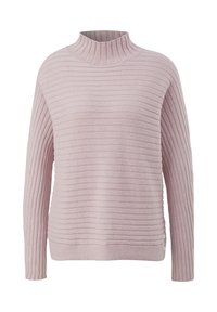 Lichtroze gebreid sweater met een hoge hals, met een horizontaal ribpatroon en lange mouwen. Gestructureerde, zachte stof met een relaxte pasvorm.