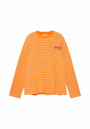 Oranje en lichtoranje horizontaal gestreept shirt met lange mouwen, ronde hals en de tekst "STWD Stay United" op de bovenste linkerborst.