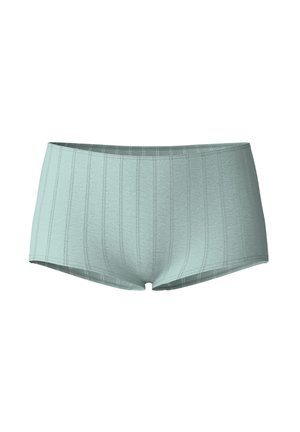 Light blue women's hipster underwear with subtle vertical stripe texture on a white background.