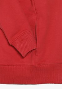 Rotes Sweatshirt mit geripptem Bündchen, Seitentasche und glatter Textur. Das Design zeichnet sich durch minimale Nähte und saubere Kanten aus.