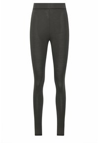 Leggings negros con una textura suave y cintura elástica. Diseño ajustado, piernas de largo completo, sin patrones ni acentos visibles.