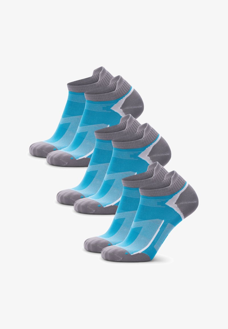 Calcetines deportivos para tobillo en un pack de cinco. Fabricados en tela de color gris claro y turquesa, con un patrón en zigzag y bordes acanalados para mayor comodidad.