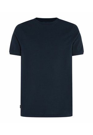 Navy blue short-sleeve t-shirt with a crew neck, made of smooth cotton fabric. Features a straight hem and minimalistic design.