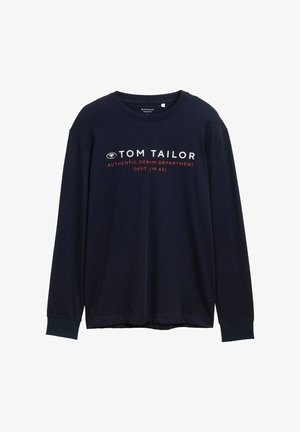 Námořnická dlouhá rukávová košile s kulatým výstřihem, s bílou a červenou typografií na přední straně. Měkká tkanina a žebrované manžety.