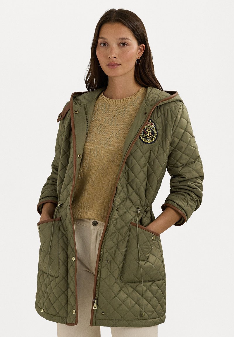 Lauren Ralph Lauren CREST-PATCH DIAMOND-QUILTED HOODED COAT - Parkas - olive fern