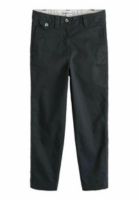 Pantaloni neri a gamba dritta realizzati in morbido cotone. Presentano due tasche frontali, bottoni in ottone e un dettaglio cucito in vita.
