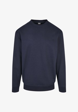 Navyblauwe katoen sweatshirt met een ronde halslijn, lange mouwen, ribbelmanchetten en een ribbelboord onderaan. Soepele textuur, geen patronen of accenten.