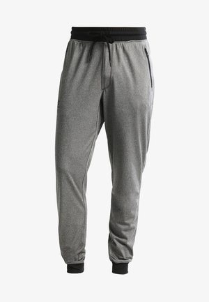 Graue Jogginghosen aus strukturiertem Stoff, mit elastischem Bund, Kordelzug und schwarzen Rippbündchen. Mit einer seitlichen Tasche mit Reißverschluss.