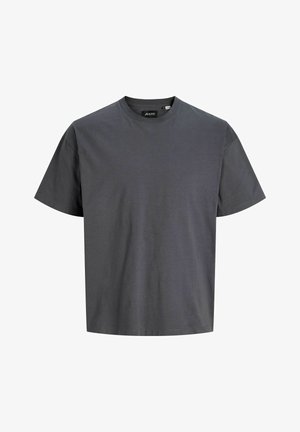 Krinka s kratkimi rokavi v barvi oglja, iz bombaža, z ravnim krojem in majhno znamko na ovratniku znotraj.