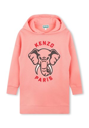 Felpa rosa con grafica di un elefante con zanne. Testo "KENZO PARIS" in rosso, realizzata in tessuto morbido con polsini e bordo a costine.