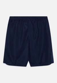 Shorts de bain bleu marine en tissu léger et lisse. Dotés d'une taille élastique et d'une coupe décontractée avec des ouvertures de jambes droites.