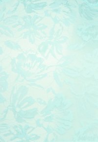 Tecido de renda azul claro com um padrão floral e detalhes texturizados. O design apresenta formas florais suaves e em camadas por toda a superfície.