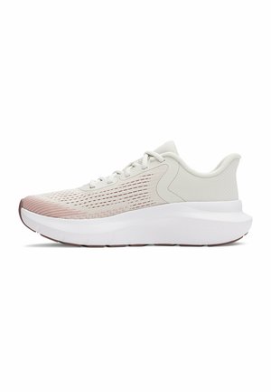 Lightweight athletic shoes with a breathable white mesh upper, gradient pink accents, and a thick white sole with textured detailing.