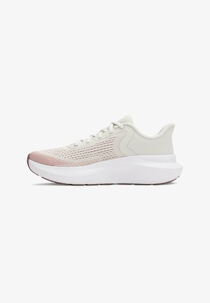 Lightweight athletic shoes with a breathable white mesh upper, gradient pink accents, and a thick white sole with textured detailing.