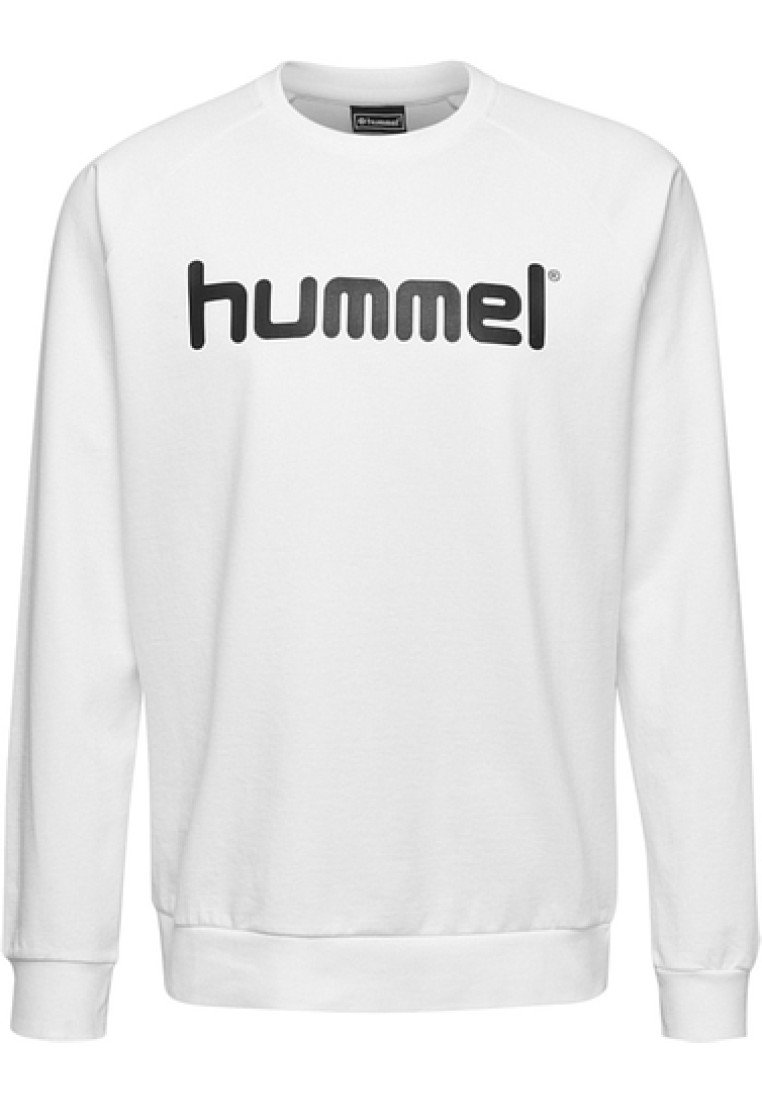 Felpa bianca con logo "hummel" nero in grassetto, realizzata in un morbido tessuto, colletto a girocollo e polsini e orlo ribattuti. Vestibilità standard, senza fantasia.