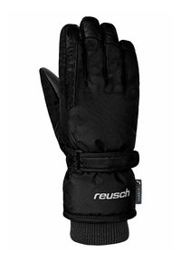 Svart isolerad handske med texturerad yta. Har ett säkrat handledsband och ribbad mudd. Varumärkeslogotyp synlig på framsidan.