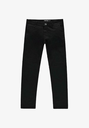 Zwarte katoen jeans met een slim fit, voorzien van een vijf-pocket ontwerp, een knoopsluiting en subtiele stikdetails. Vloeiende textuur.