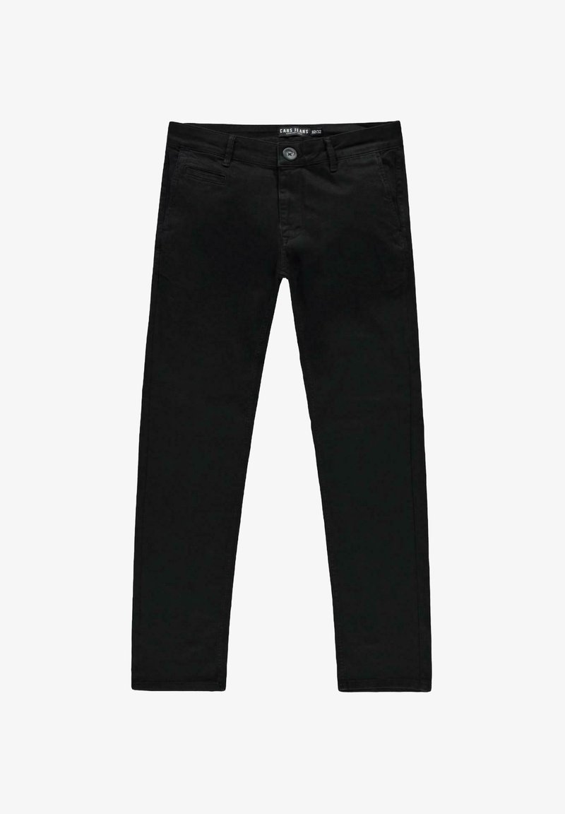 Zwarte katoen jeans met een slim fit, voorzien van een vijf-pocket ontwerp, een knoopsluiting en subtiele stikdetails. Vloeiende textuur.