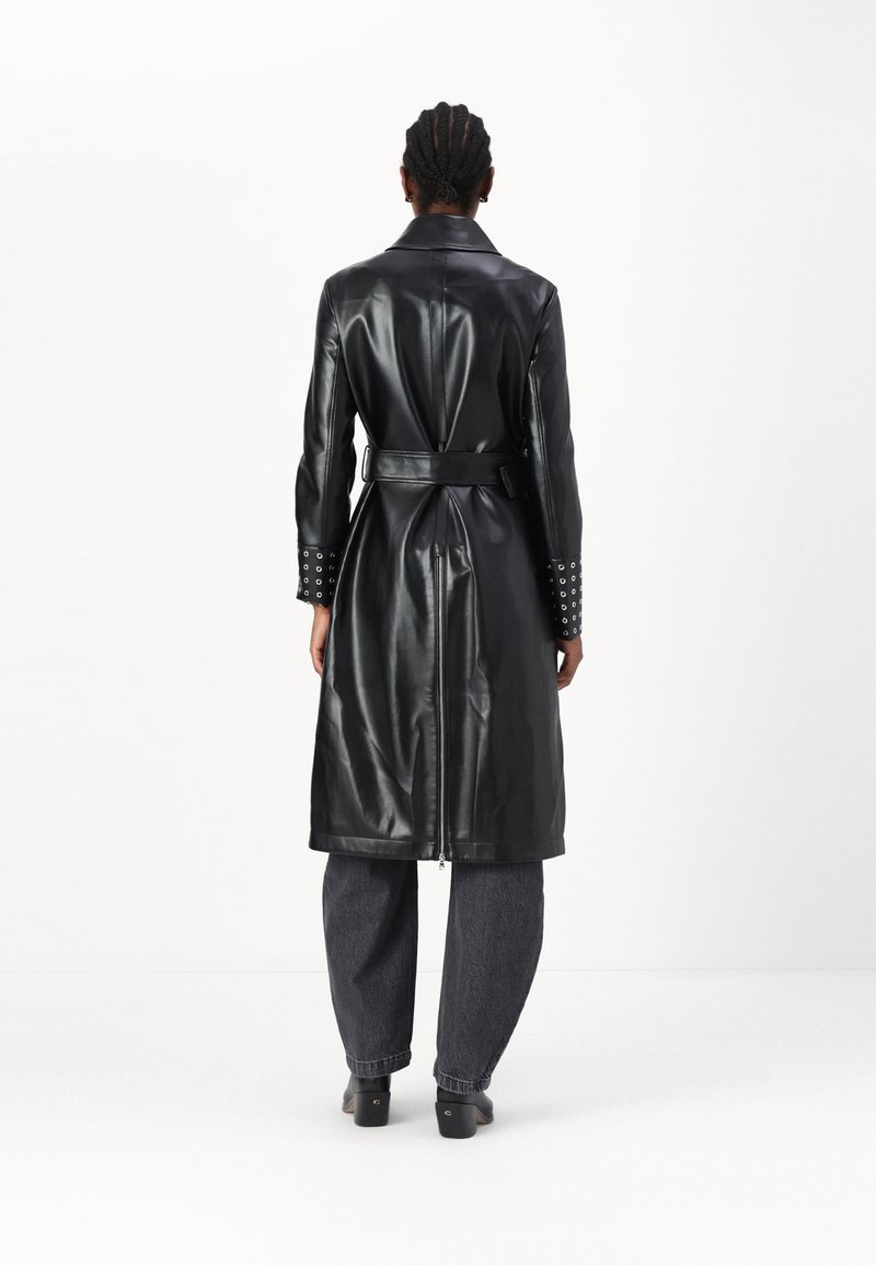 Cappotti E Giacche Trench In Ecopelle Nera Donna Cappotto Lungo